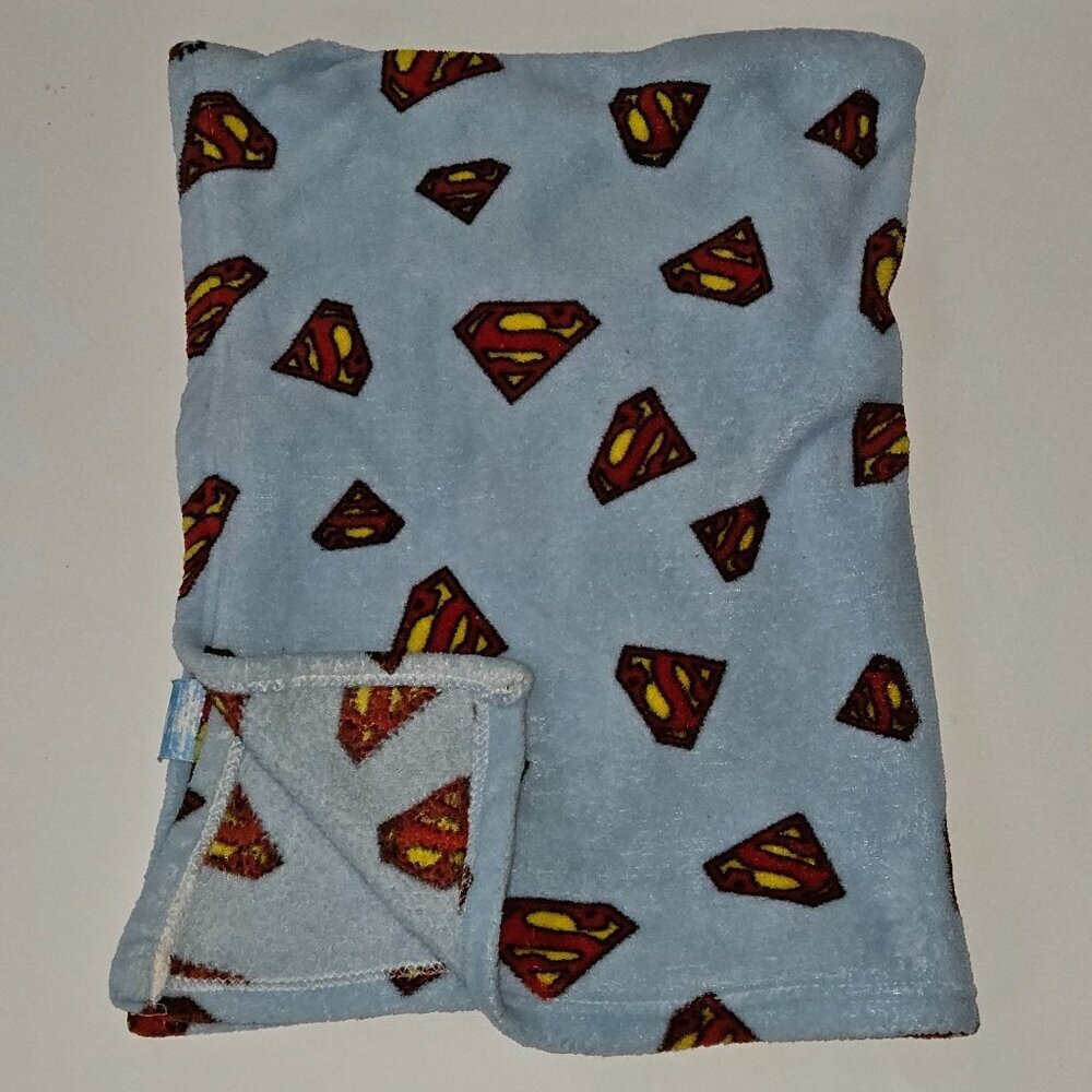 Superman Logo Symbol Blue Fleece Baby Blanket 28x37 DC Superhero Super Friends